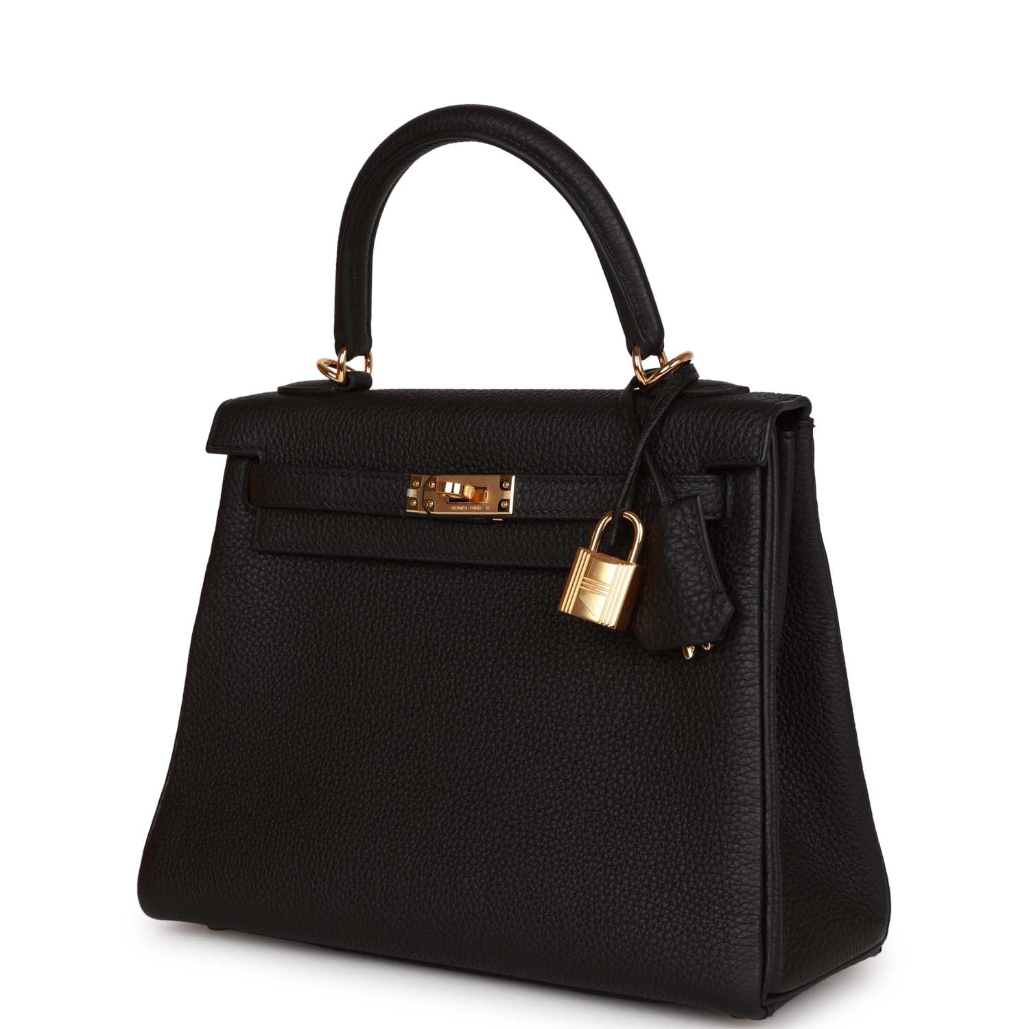 Kelly Retourne 25 Black Togo Gold Hardware