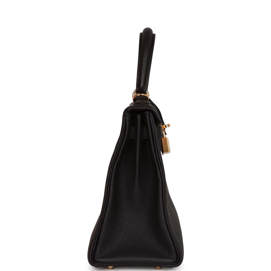 Kelly Retourne 25 Black Togo Gold Hardware