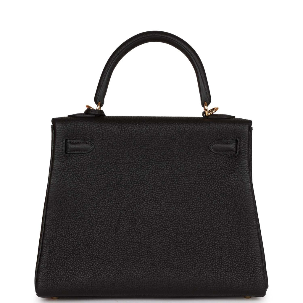 Kelly Retourne 25 Black Togo Gold Hardware