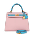 Special Order (HSS) Kelly Sellier 25 Rose Sakura and Bleu Aztec Chevre Brushed Gold Hardware