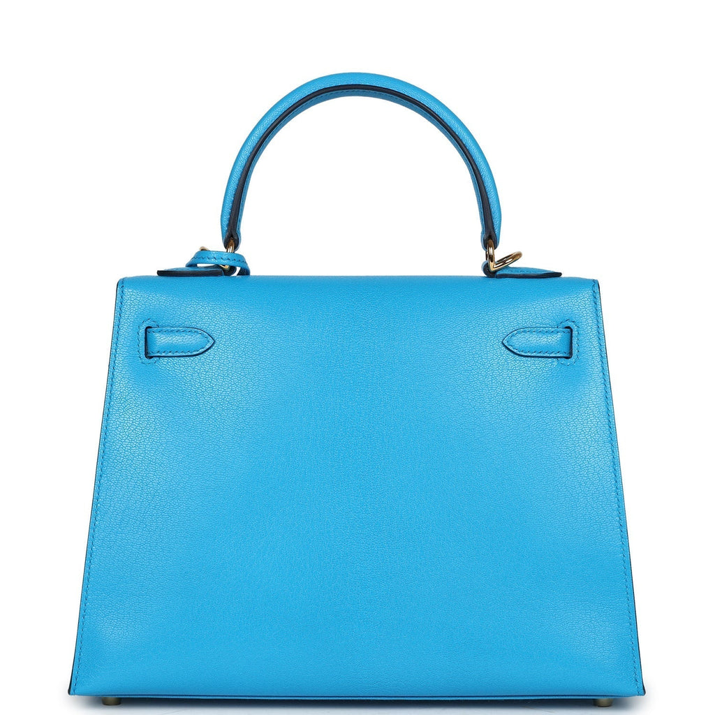Kelly Sellier 25 Bleu Frida Chevre Gold Hardware