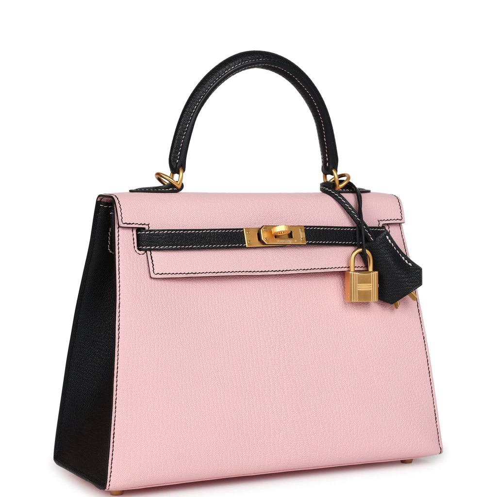 Special Order (HSS) Kelly Sellier 25 Rose Sakura and Black Chevre Mysore Brushed Gold Hardware