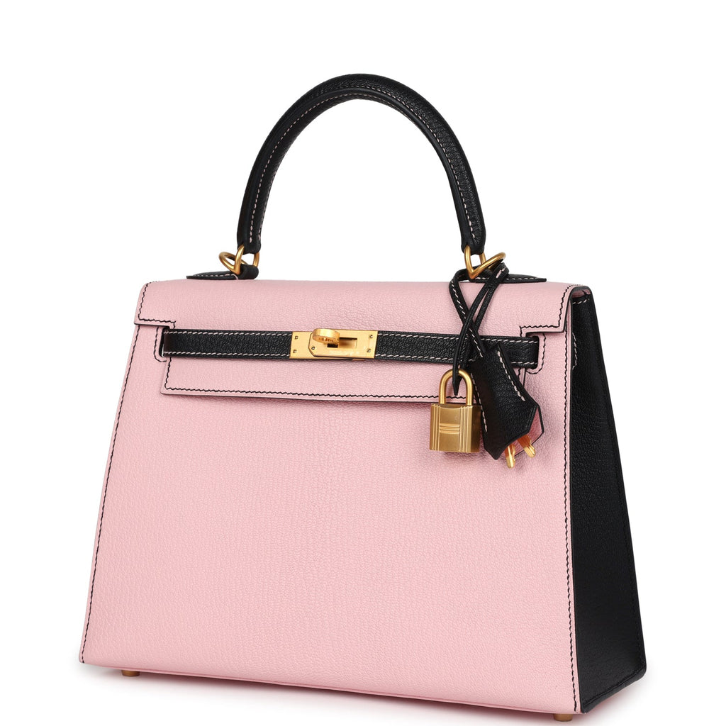 Special Order (HSS) Kelly Sellier 25 Rose Sakura and Black Chevre Mysore Brushed Gold Hardware