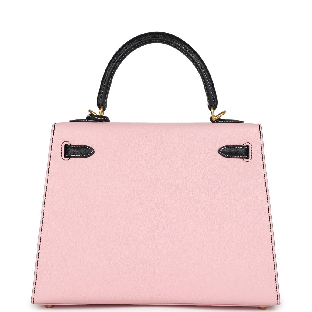 Special Order (HSS) Kelly Sellier 25 Rose Sakura and Black Chevre Mysore Brushed Gold Hardware