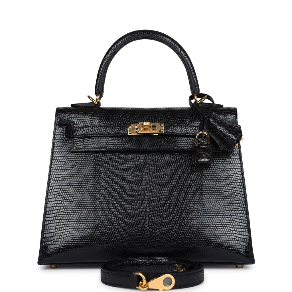 Kelly Sellier 25 Black Varanus Niloticus Lizard Gold Hardware