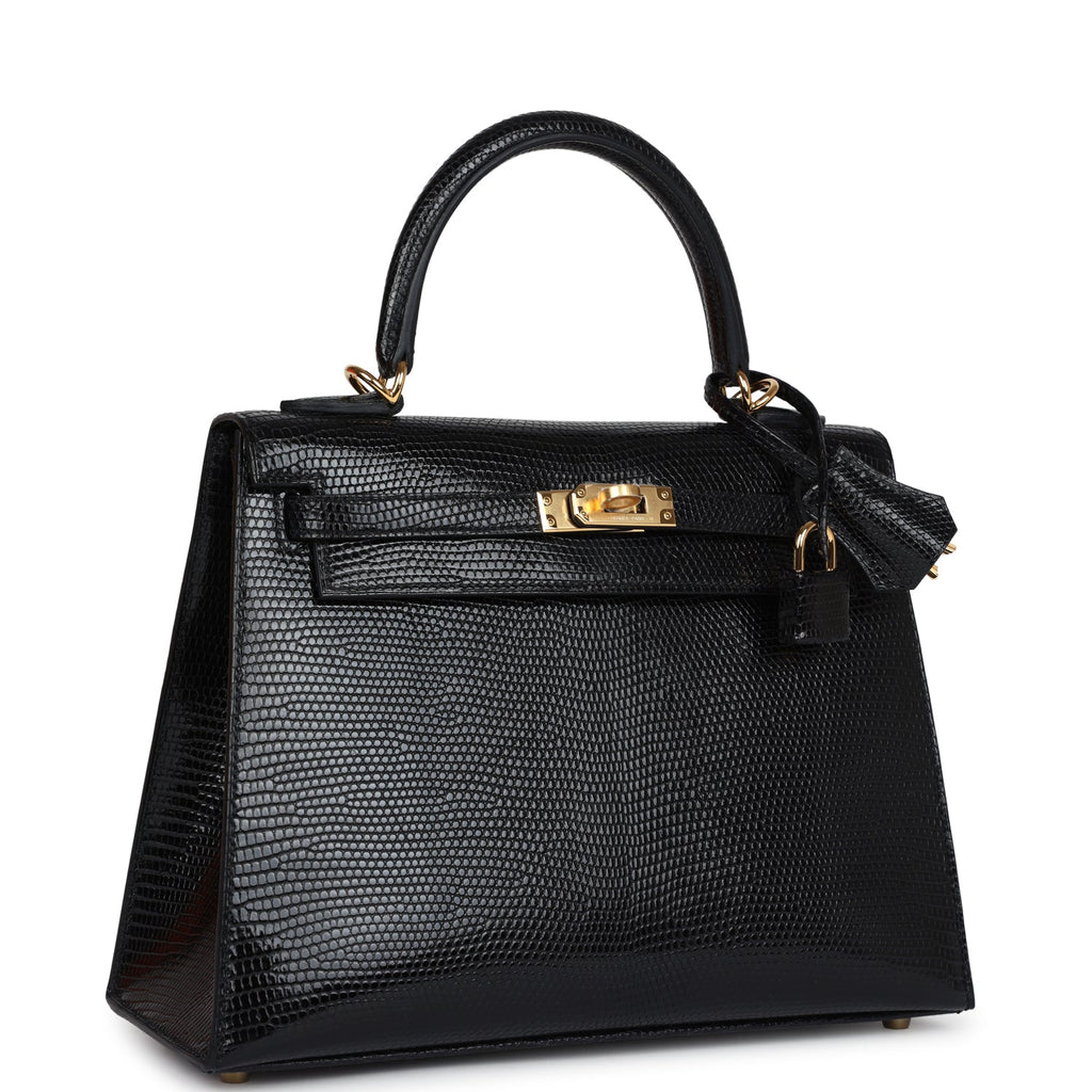 Kelly Sellier 25 Black Varanus Niloticus Lizard Gold Hardware