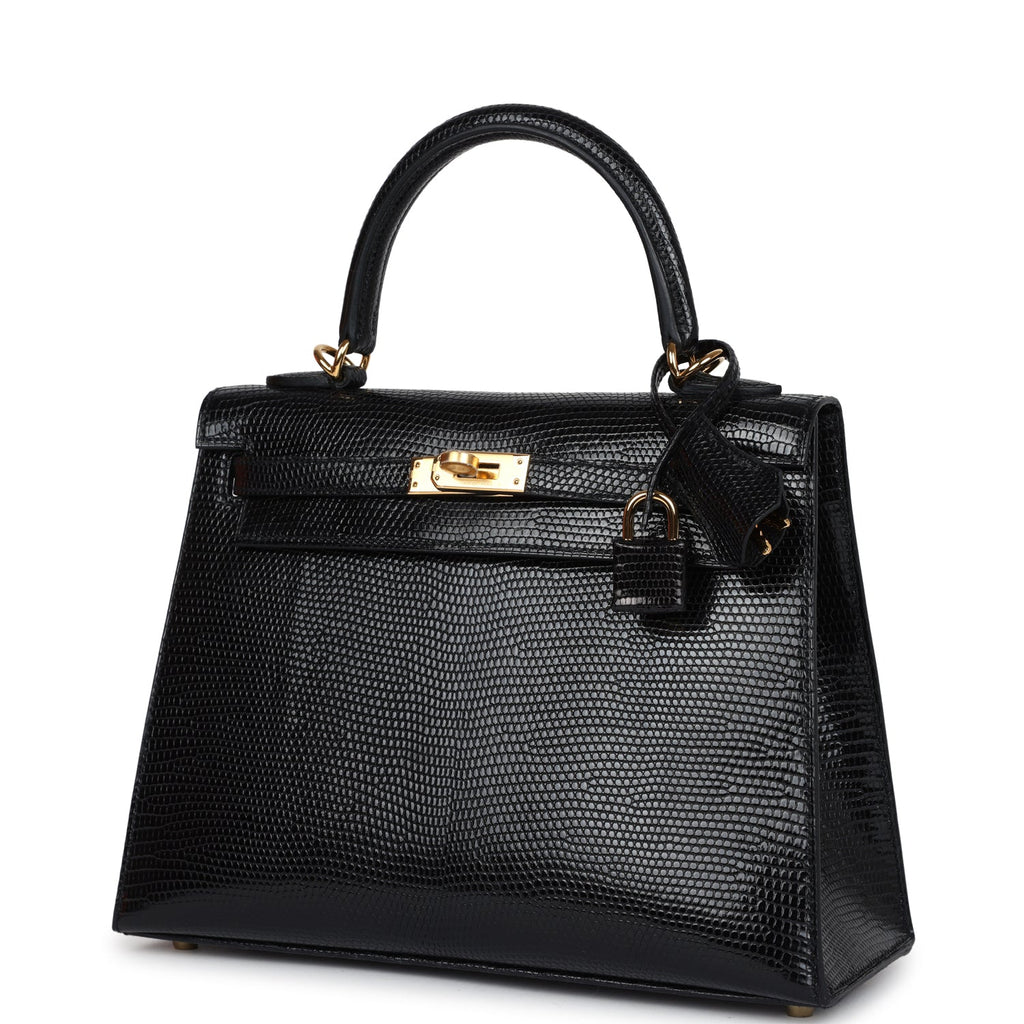 Kelly Sellier 25 Black Varanus Niloticus Lizard Gold Hardware