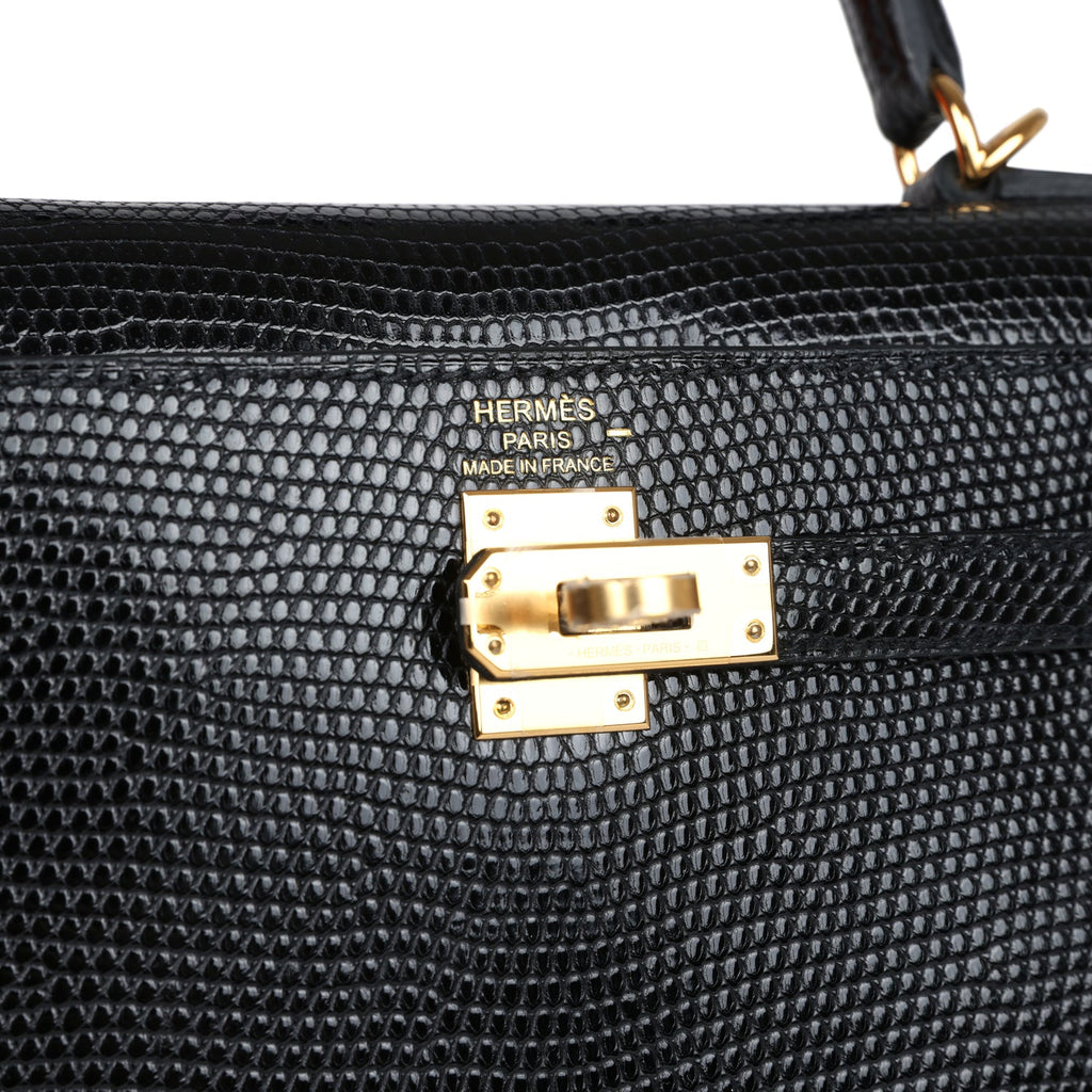 Kelly Sellier 25 Black Varanus Niloticus Lizard Gold Hardware