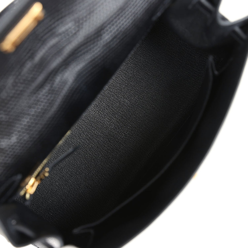 Kelly Sellier 25 Black Varanus Niloticus Lizard Gold Hardware