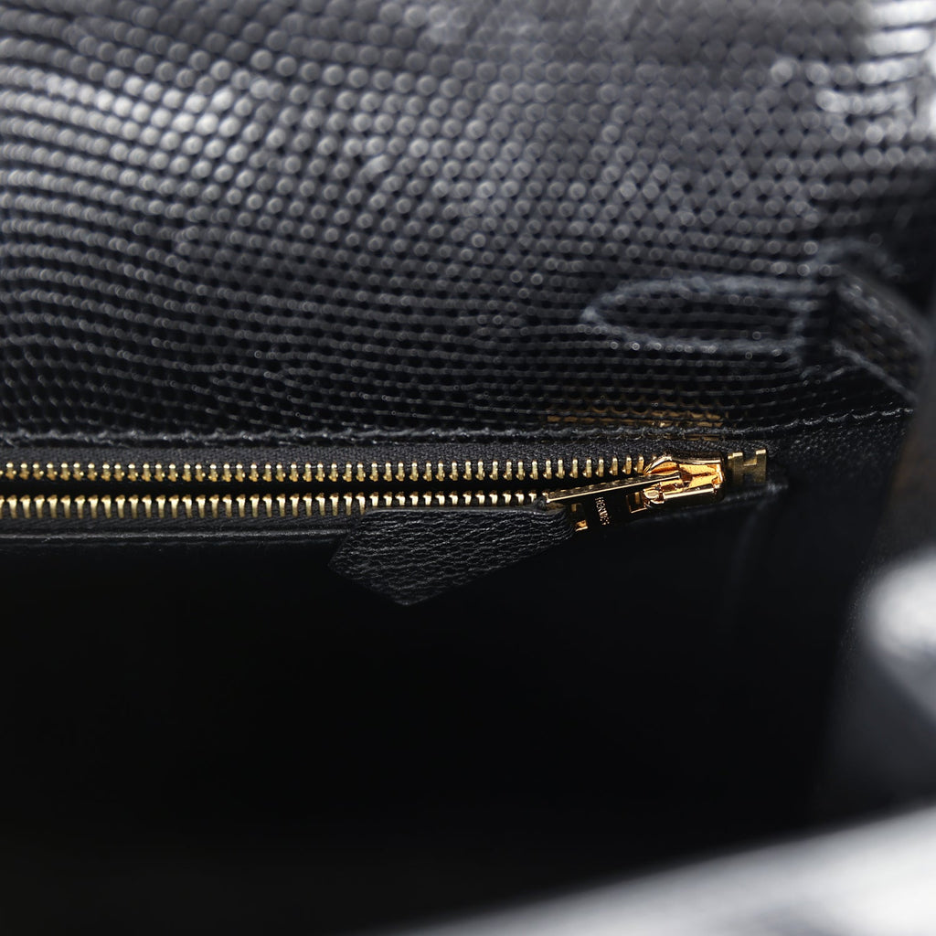Kelly Sellier 25 Black Varanus Niloticus Lizard Gold Hardware