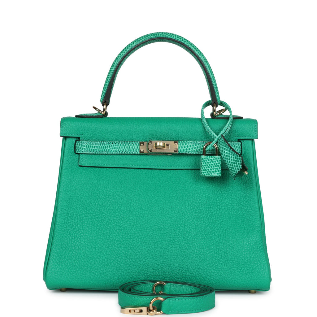 Kelly Retourne 25 Menthe Togo and Varanus Niloticus Lizard Touch Permabrass Hardware