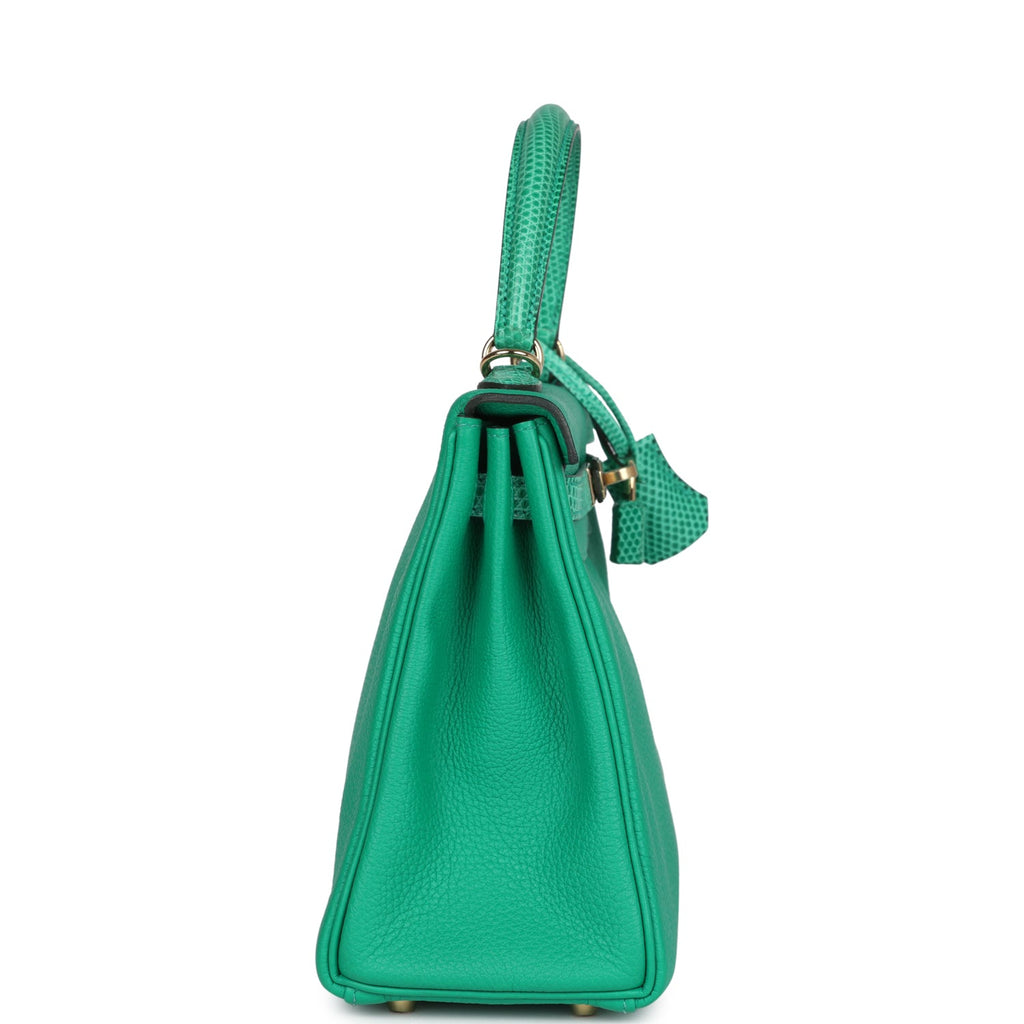 Kelly Retourne 25 Menthe Togo and Varanus Niloticus Lizard Touch Permabrass Hardware