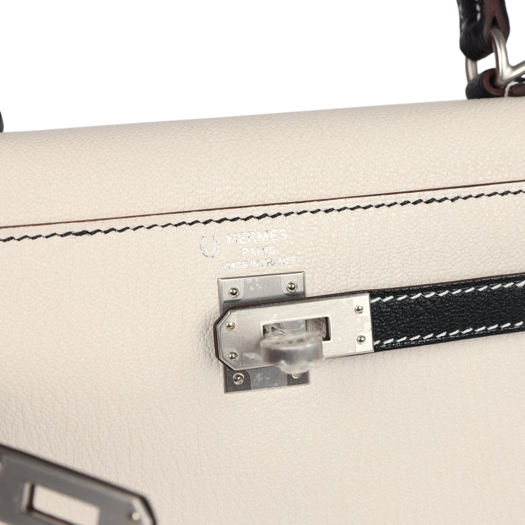 Special Order (HSS) Kelly Sellier 25 Nata and Black Chevre Mysore Brushed Palladium Hardware