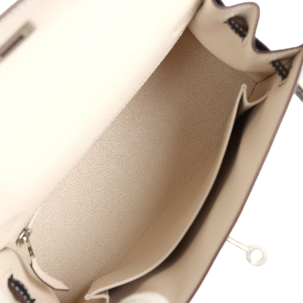 Special Order (HSS) Kelly Sellier 25 Nata and Black Chevre Mysore Brushed Palladium Hardware