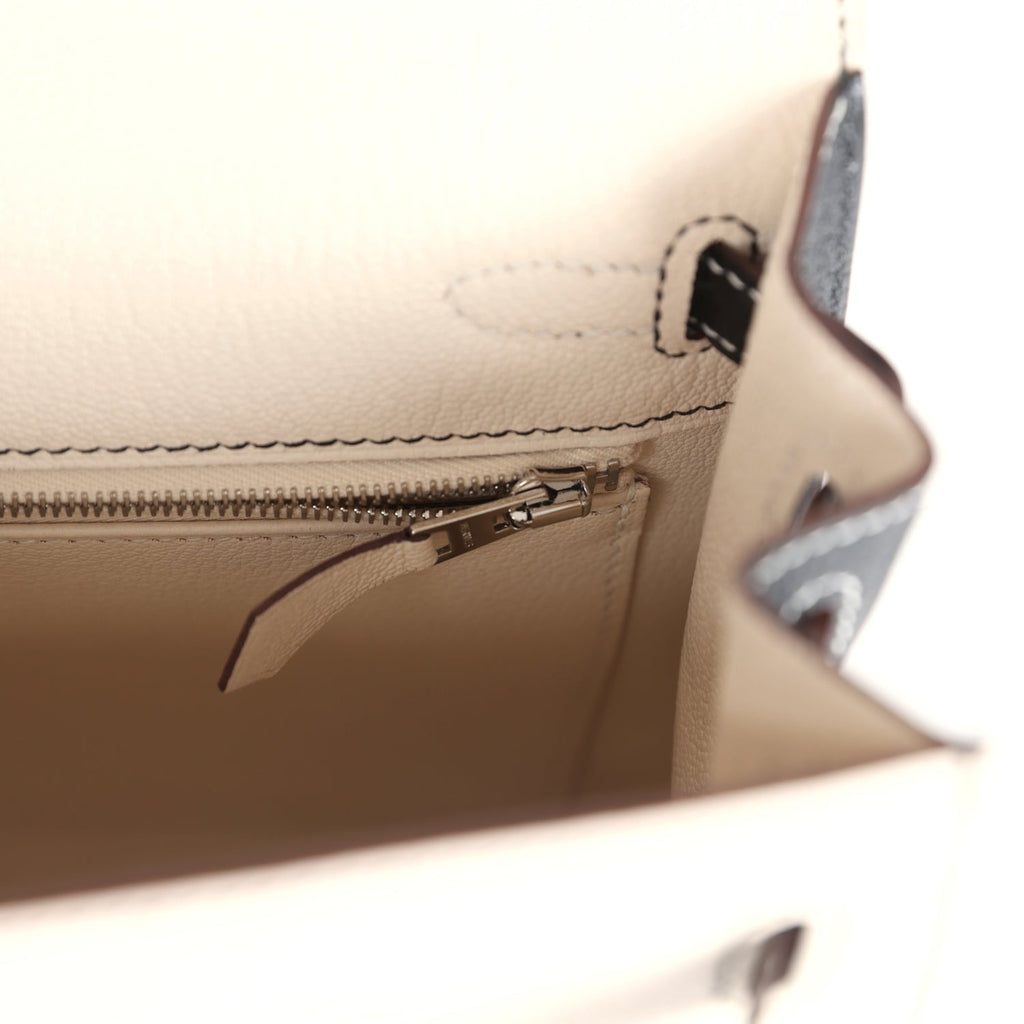 Special Order (HSS) Kelly Sellier 25 Nata and Black Chevre Mysore Brushed Palladium Hardware