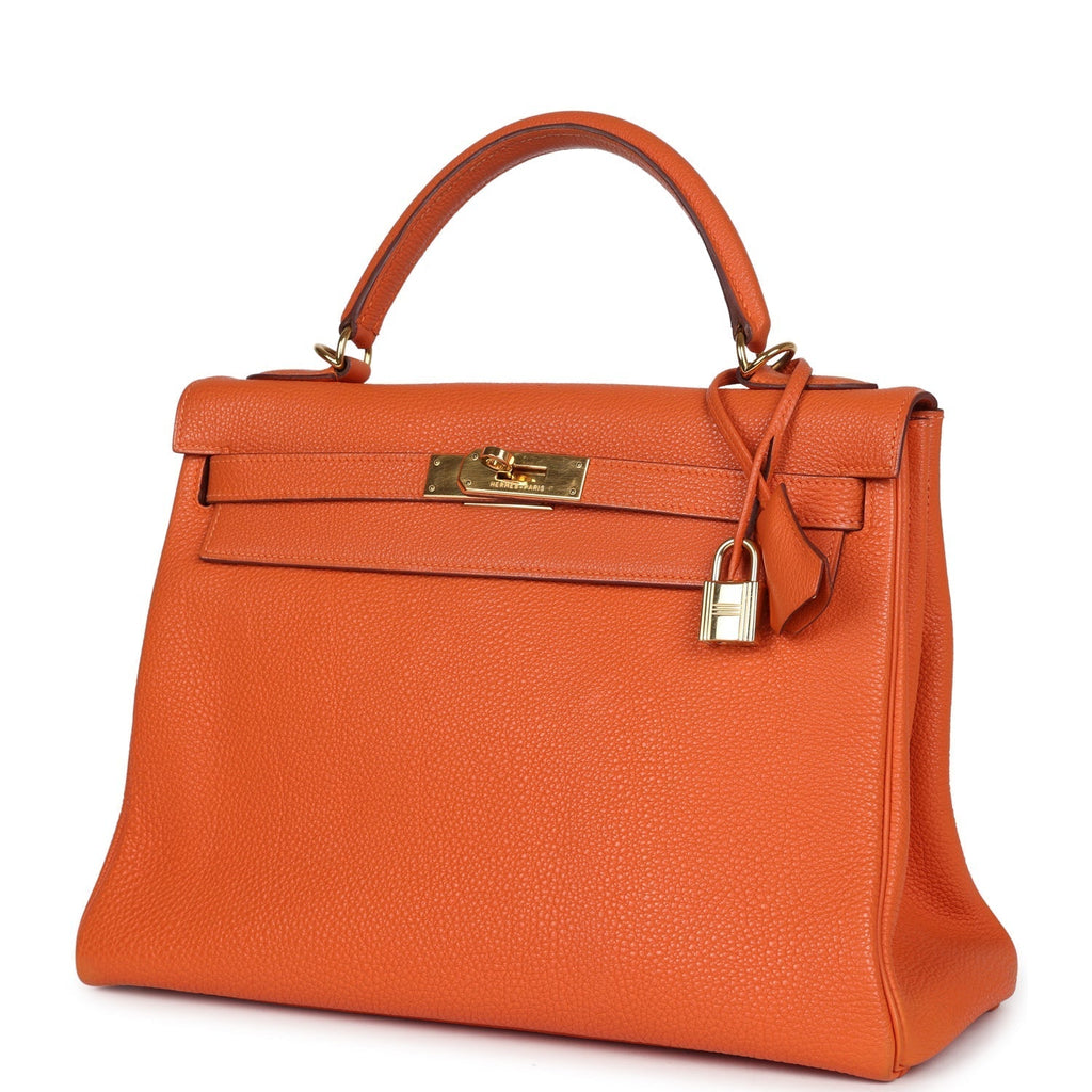 Vintage Kelly Retourne 32 Orange Togo Gold Hardware