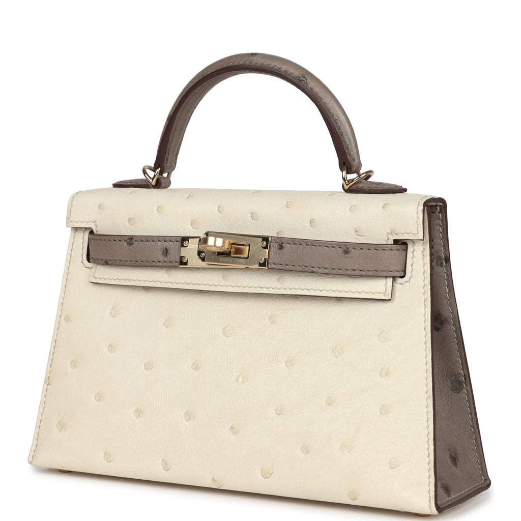 Special Order (HSS) Kelly Sellier 20 Beton and Gris Tourterelle Ostrich Permabrass Hardware