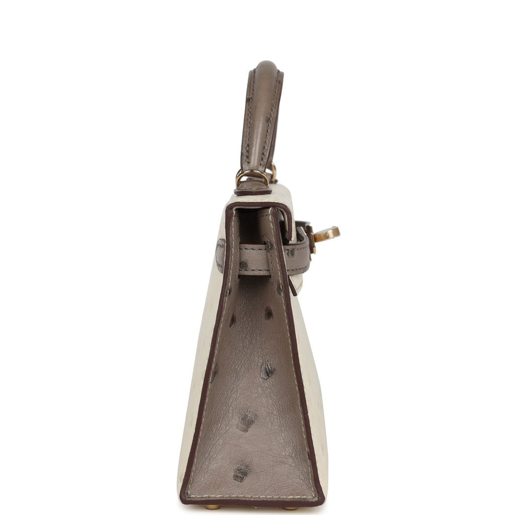 Special Order (HSS) Kelly Sellier 20 Beton and Gris Tourterelle Ostrich Permabrass Hardware