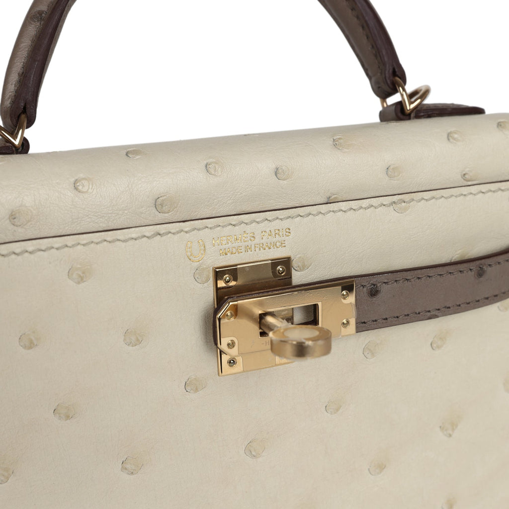 Special Order (HSS) Kelly Sellier 20 Beton and Gris Tourterelle Ostrich Permabrass Hardware