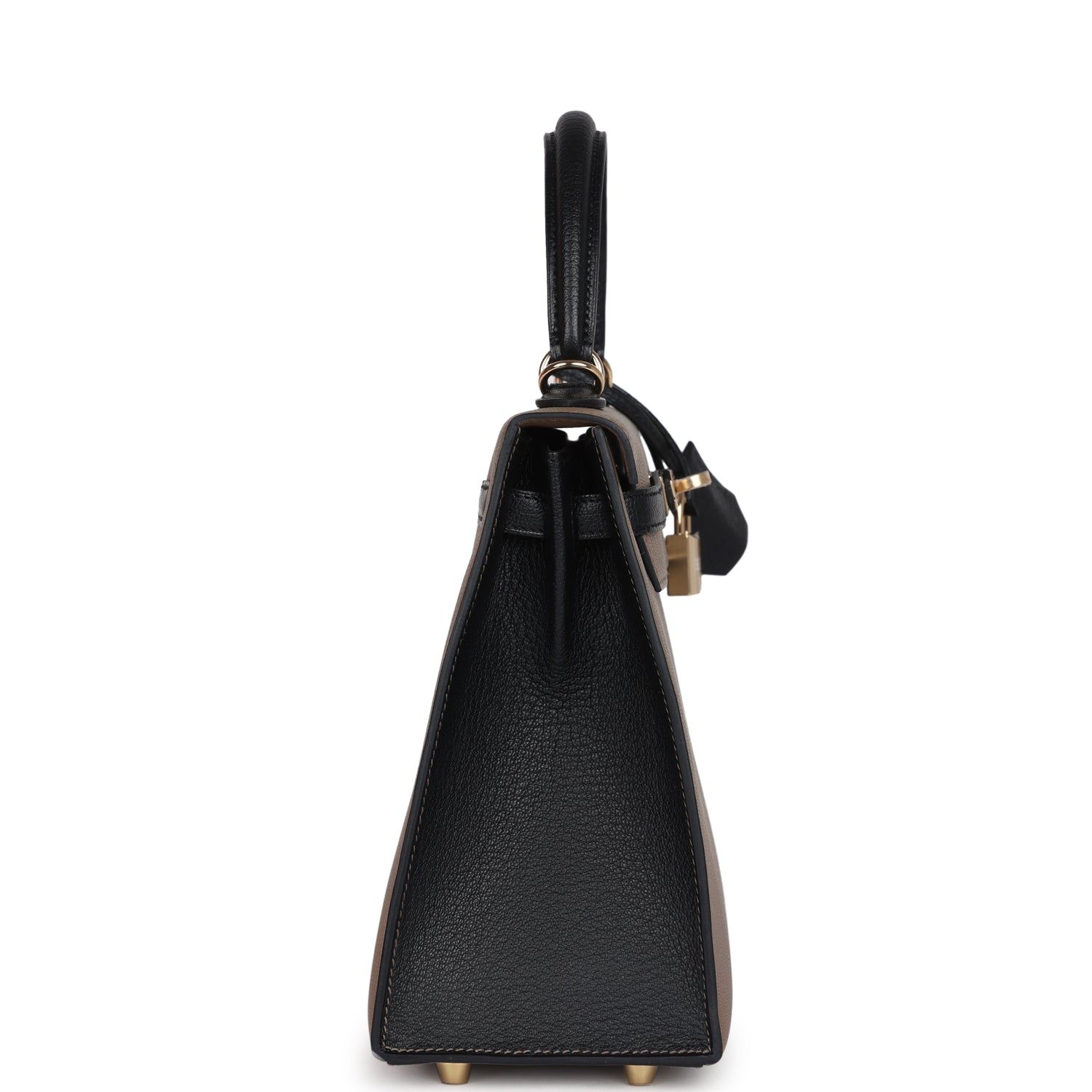 Special Order (HSS) Kelly Sellier 25 Black and Etoupe Chevre Mysore Permabrass Hardware