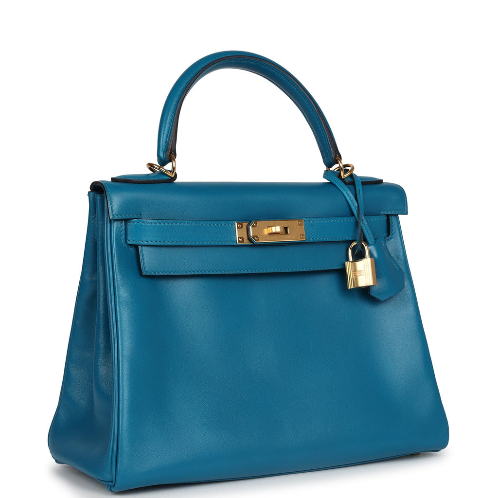 Kelly Retourne 28 Bleu Izmir Tadelakt Gold Hardware