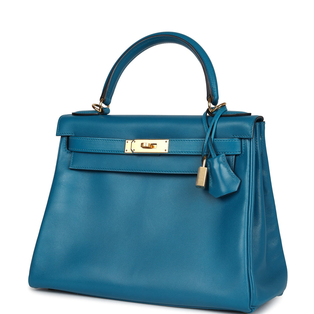 Kelly Retourne 28 Bleu Izmir Tadelakt Gold Hardware
