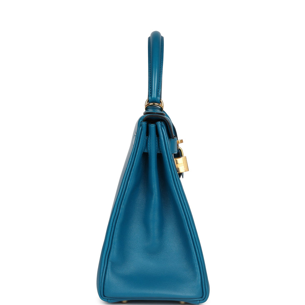 Kelly Retourne 28 Bleu Izmir Tadelakt Gold Hardware