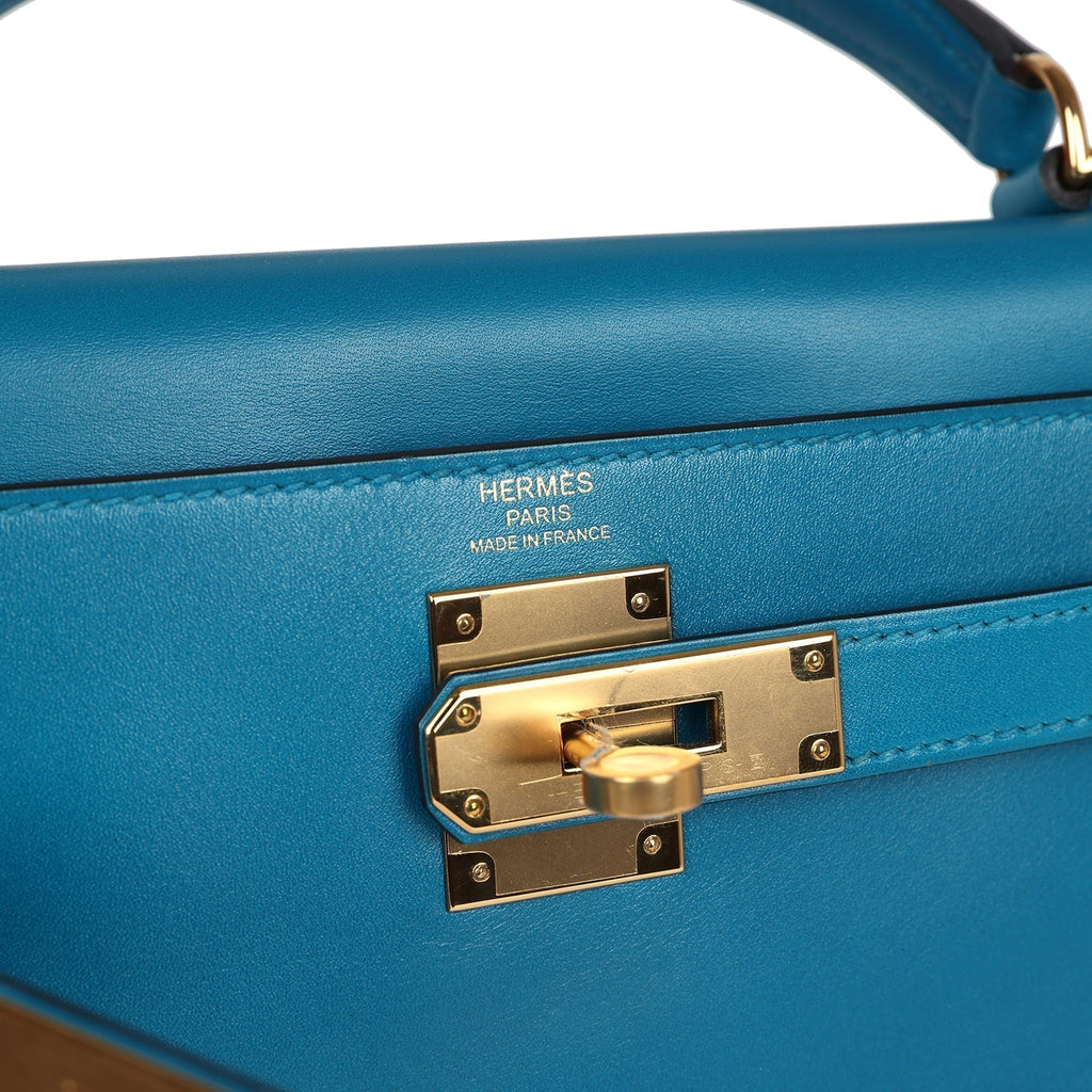 Kelly Retourne 28 Bleu Izmir Tadelakt Gold Hardware
