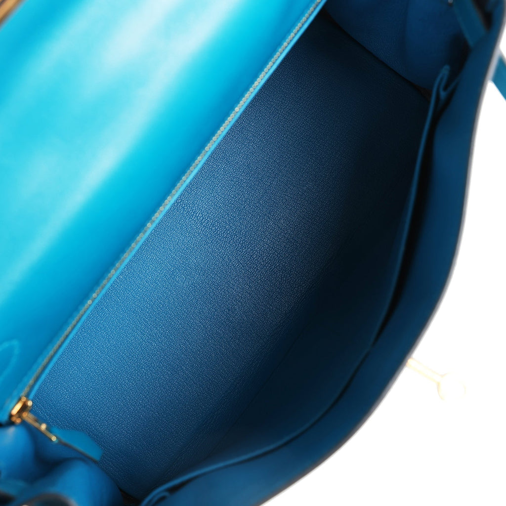 Kelly Retourne 28 Bleu Izmir Tadelakt Gold Hardware