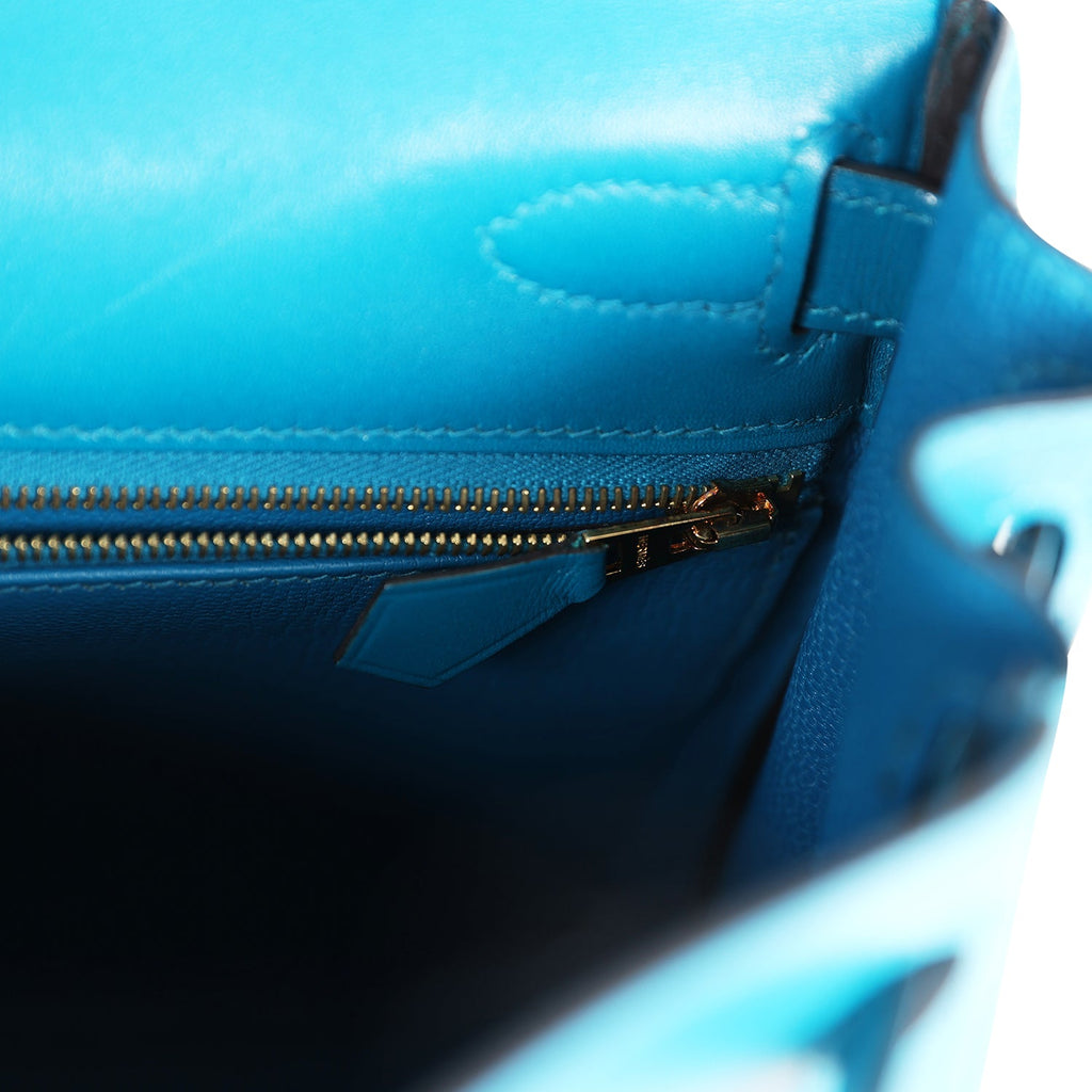 Kelly Retourne 28 Bleu Izmir Tadelakt Gold Hardware