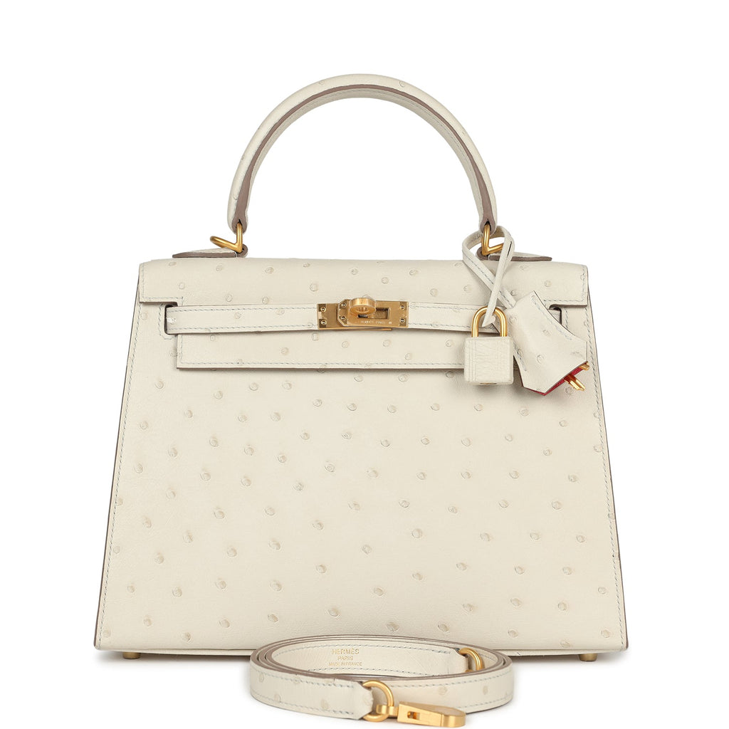 Special Order (HSS) Kelly Sellier 25 Beton Ostrich Verso Brushed Gold Hardware