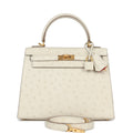Special Order (HSS) Kelly Sellier 25 Beton Ostrich Verso Brushed Gold Hardware