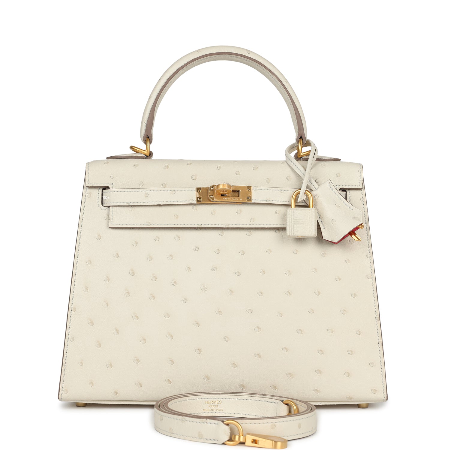 Special Order (HSS) Kelly Sellier 25 Beton Ostrich Verso Brushed Gold Hardware