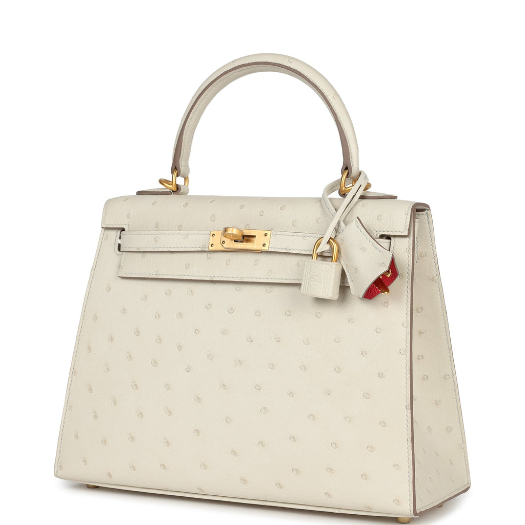 Special Order (HSS) Kelly Sellier 25 Beton Ostrich Verso Brushed Gold Hardware