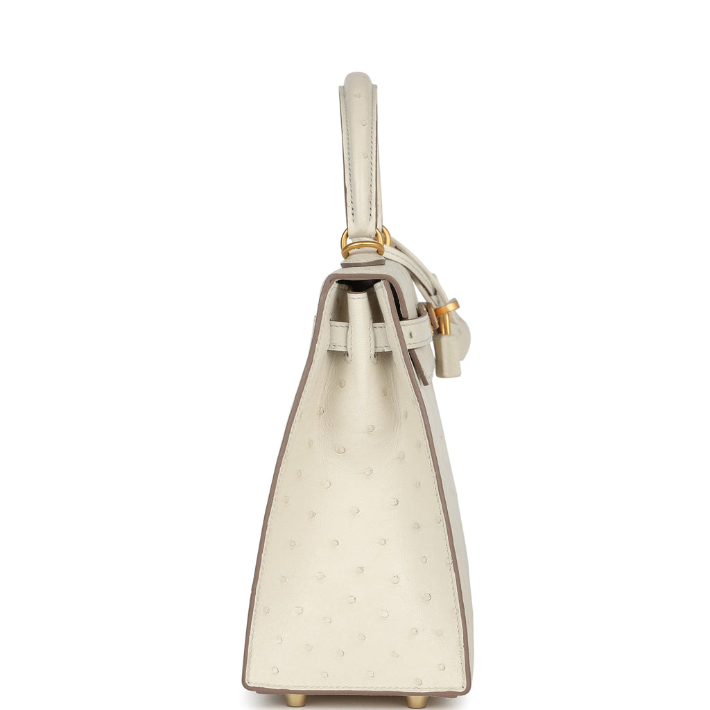 Special Order (HSS) Kelly Sellier 25 Beton Ostrich Verso Brushed Gold Hardware