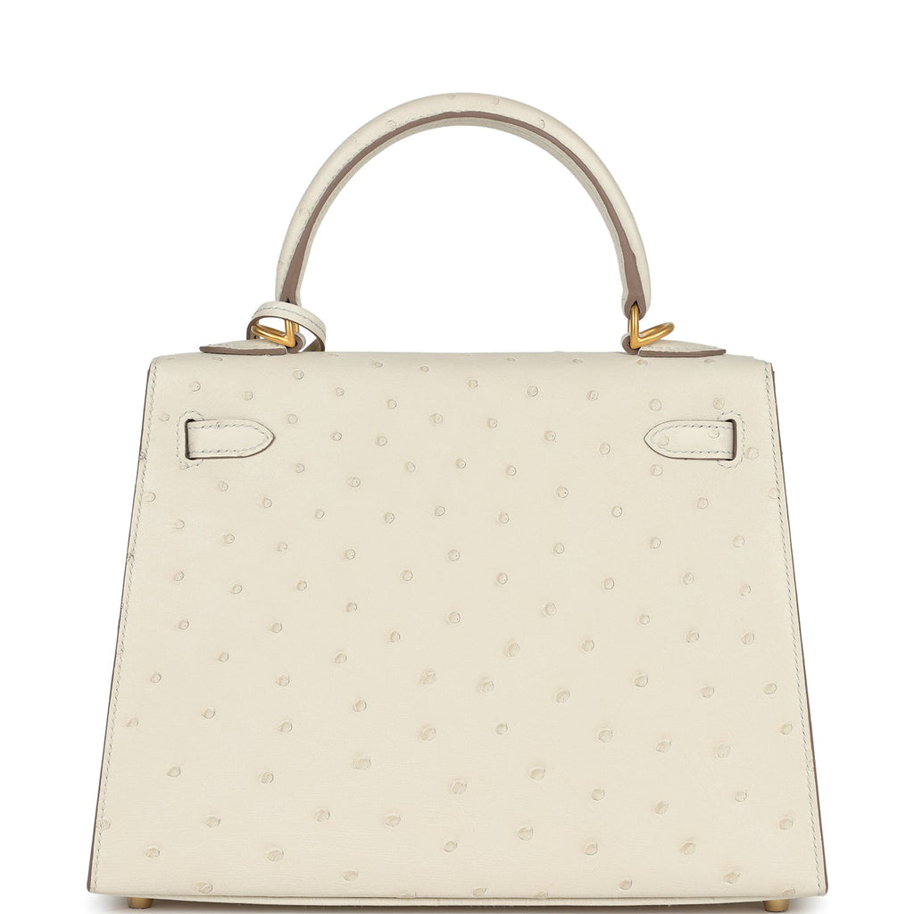 Special Order (HSS) Kelly Sellier 25 Beton Ostrich Verso Brushed Gold Hardware