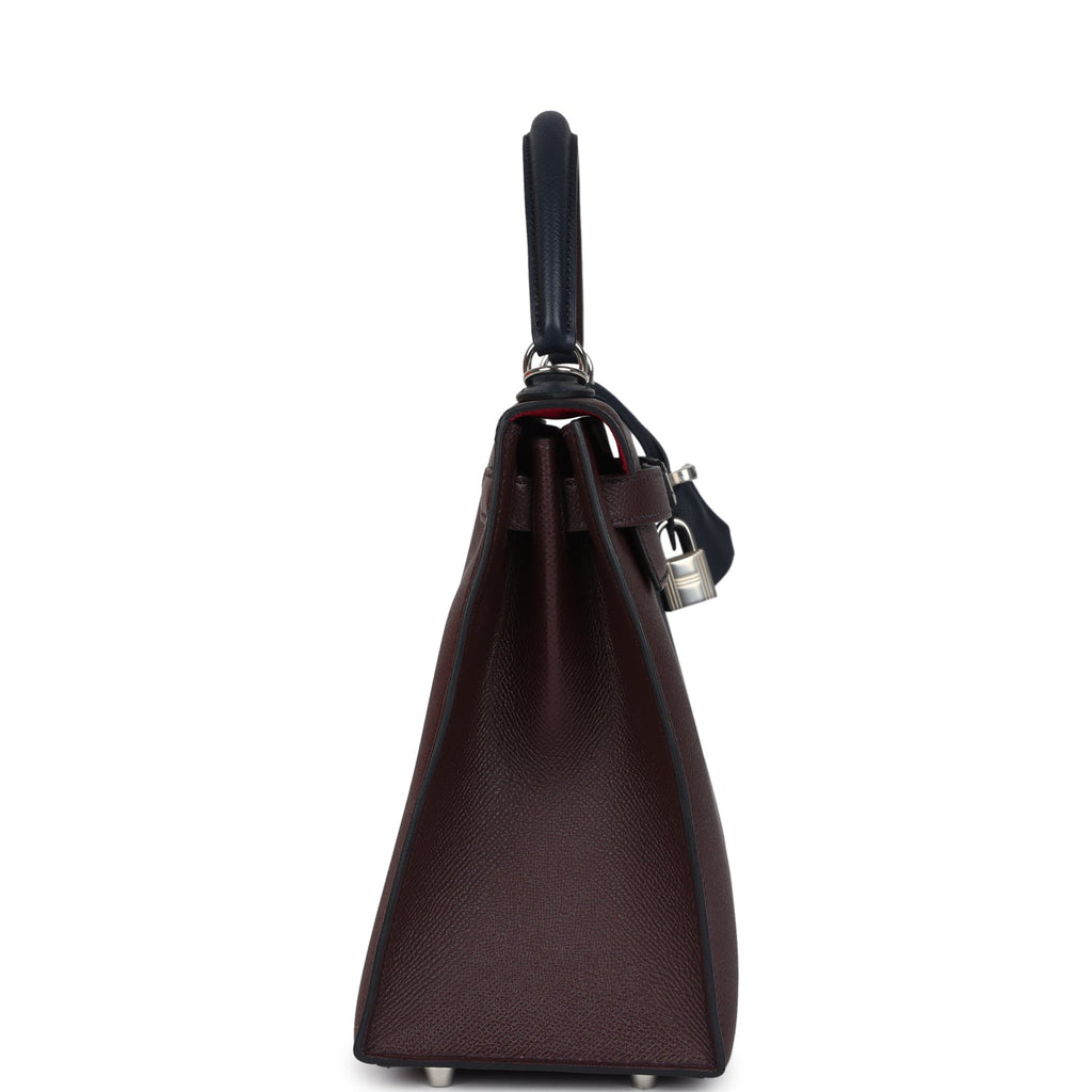 Kelly Sellier 28 Casaque Bleu Indigo and Rouge Sellier Epsom Palladium Hardware