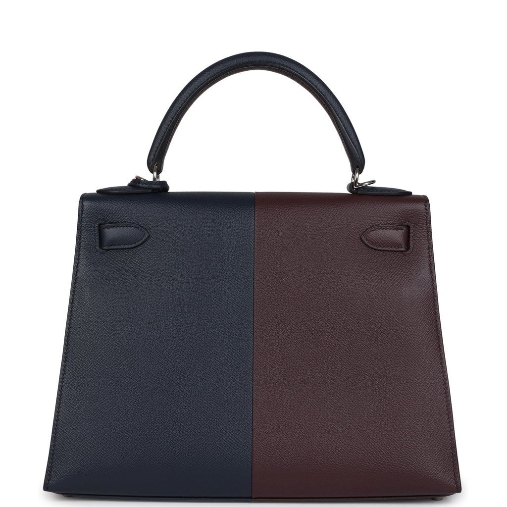Kelly Sellier 28 Casaque Bleu Indigo and Rouge Sellier Epsom Palladium Hardware