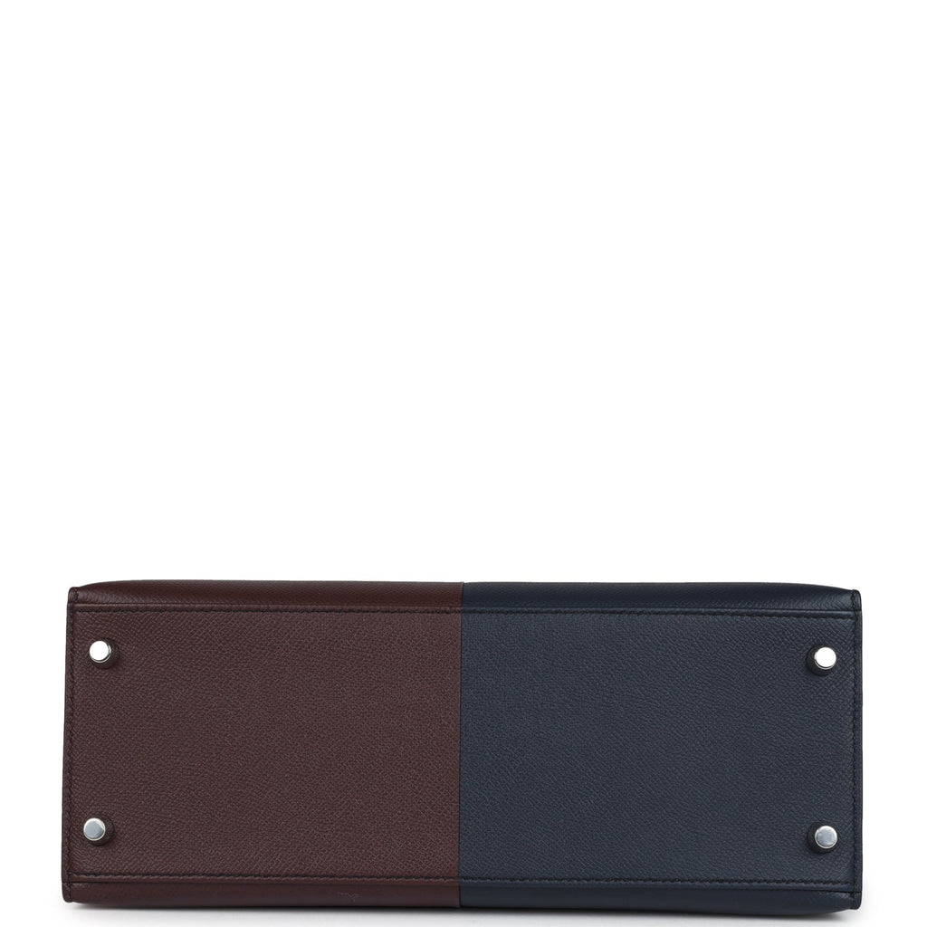 Kelly Sellier 28 Casaque Bleu Indigo and Rouge Sellier Epsom Palladium Hardware