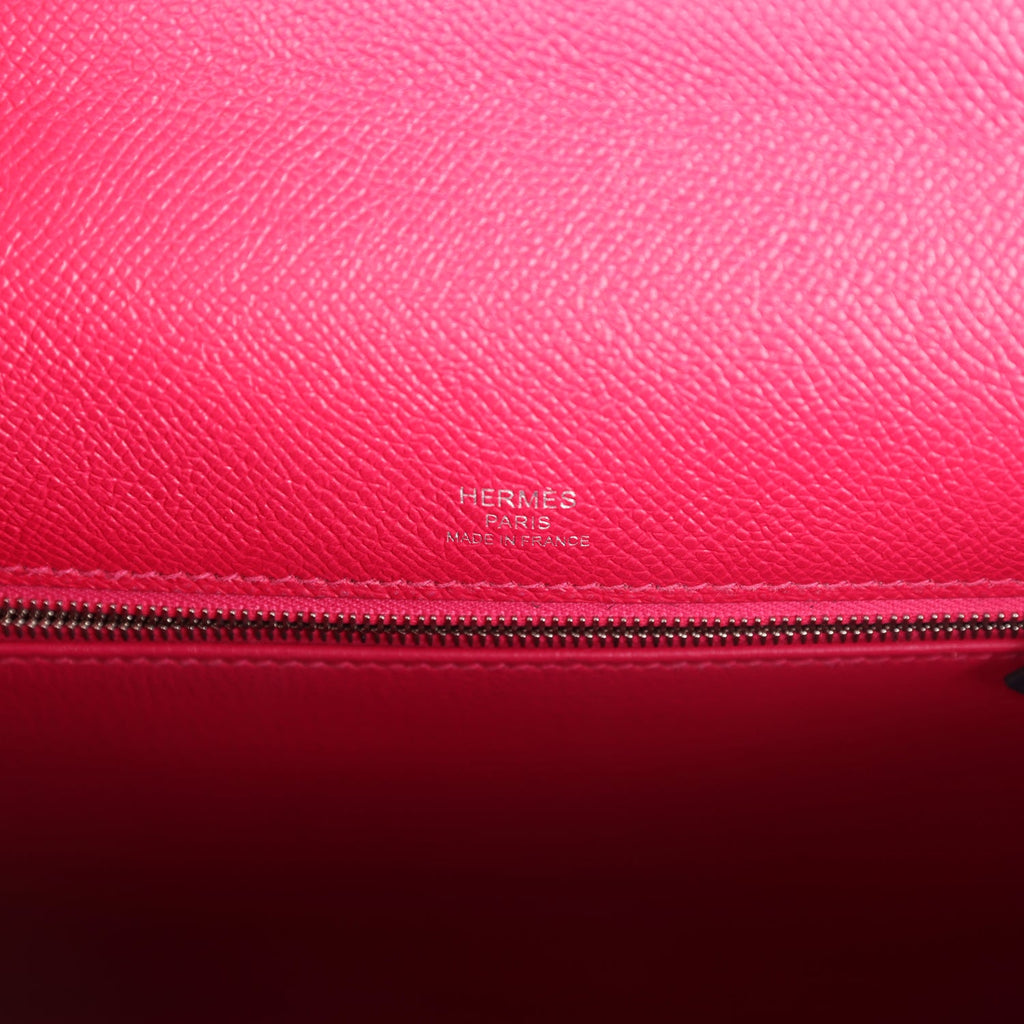 Kelly Sellier 28 Casaque Bleu Indigo and Rouge Sellier Epsom Palladium Hardware