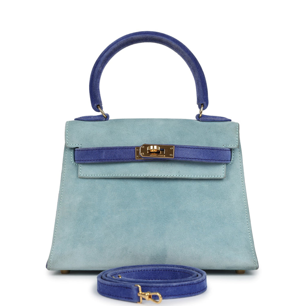 Vintage Kelly Sellier 20 Bleu Electric and Aqua Doblis Gold Hardware