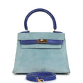 Vintage Kelly Sellier 20 Bleu Electric and Aqua Doblis Gold Hardware