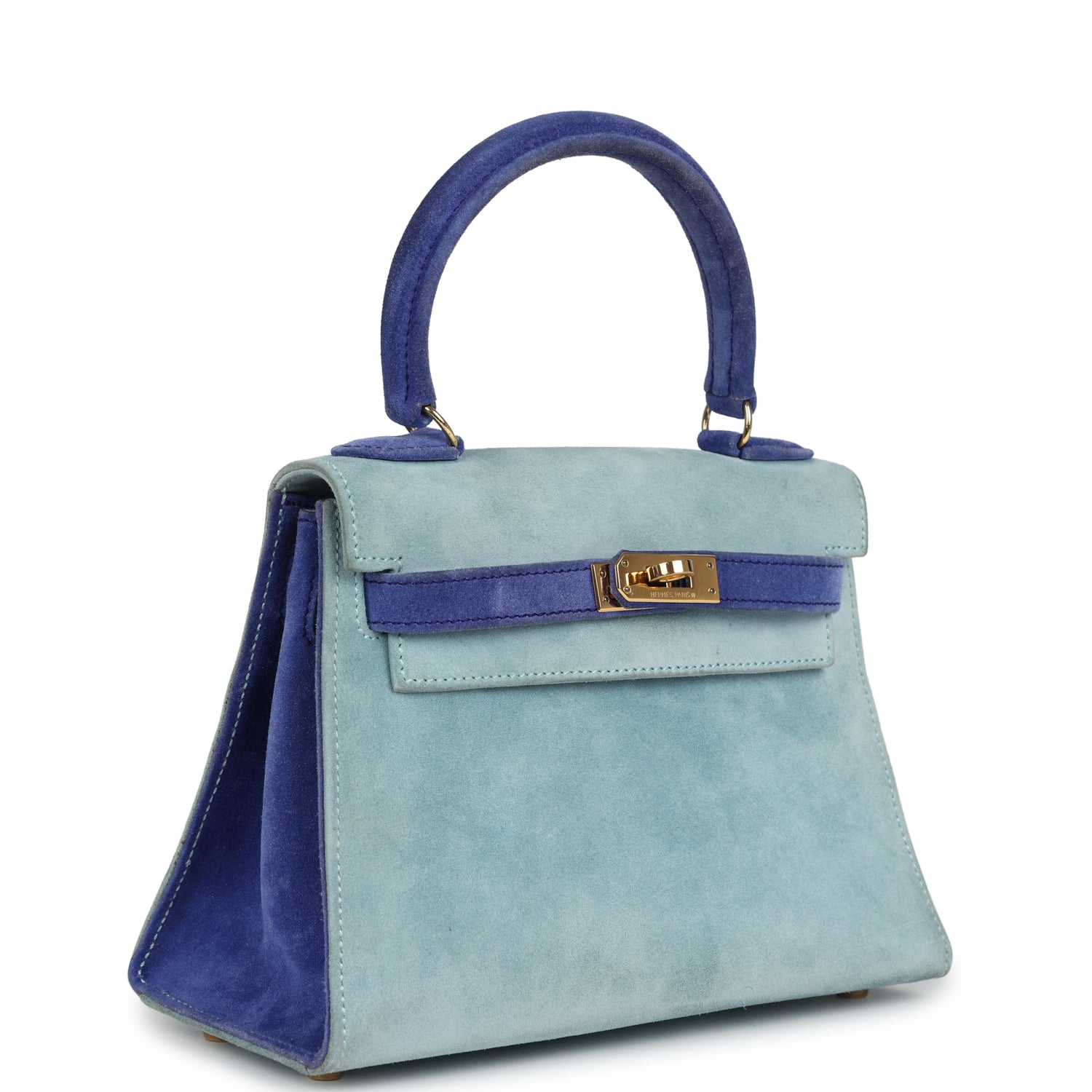 Vintage Kelly Sellier 20 Bleu Electric and Aqua Doblis Gold Hardware