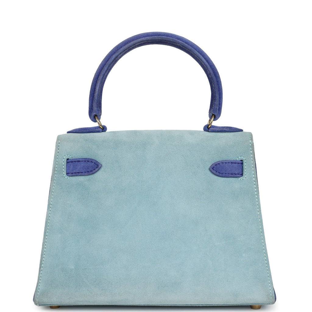 Vintage Kelly Sellier 20 Bleu Electric and Aqua Doblis Gold Hardware