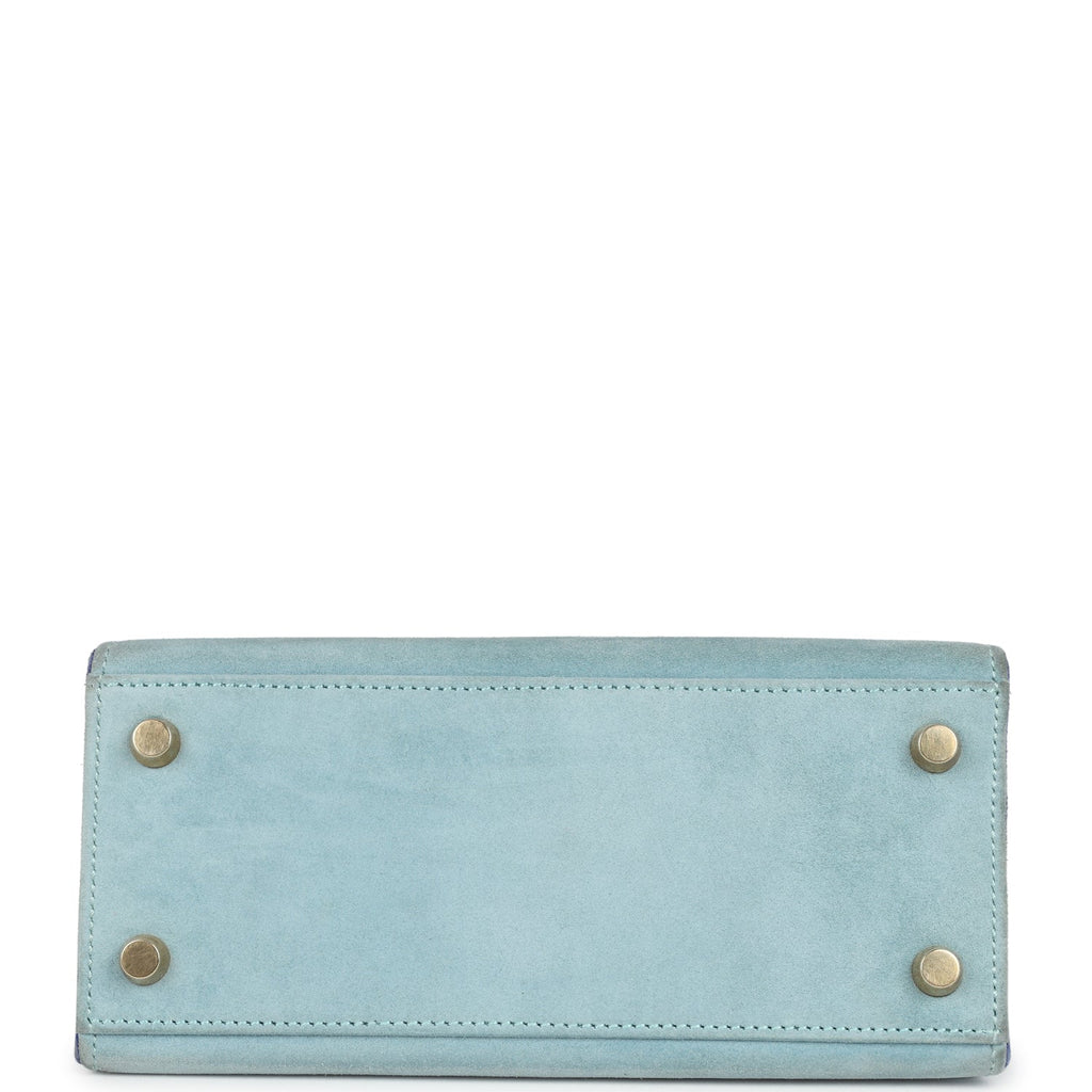 Vintage Kelly Sellier 20 Bleu Electric and Aqua Doblis Gold Hardware