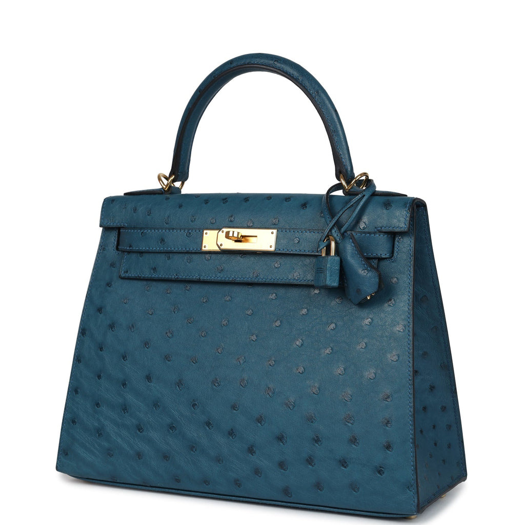 Kelly Sellier 28 Cobalt Ostrich Gold Hardware