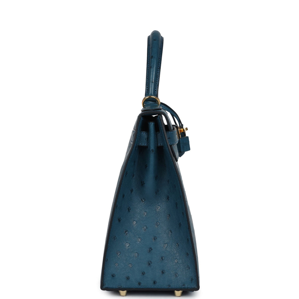 Kelly Sellier 28 Cobalt Ostrich Gold Hardware