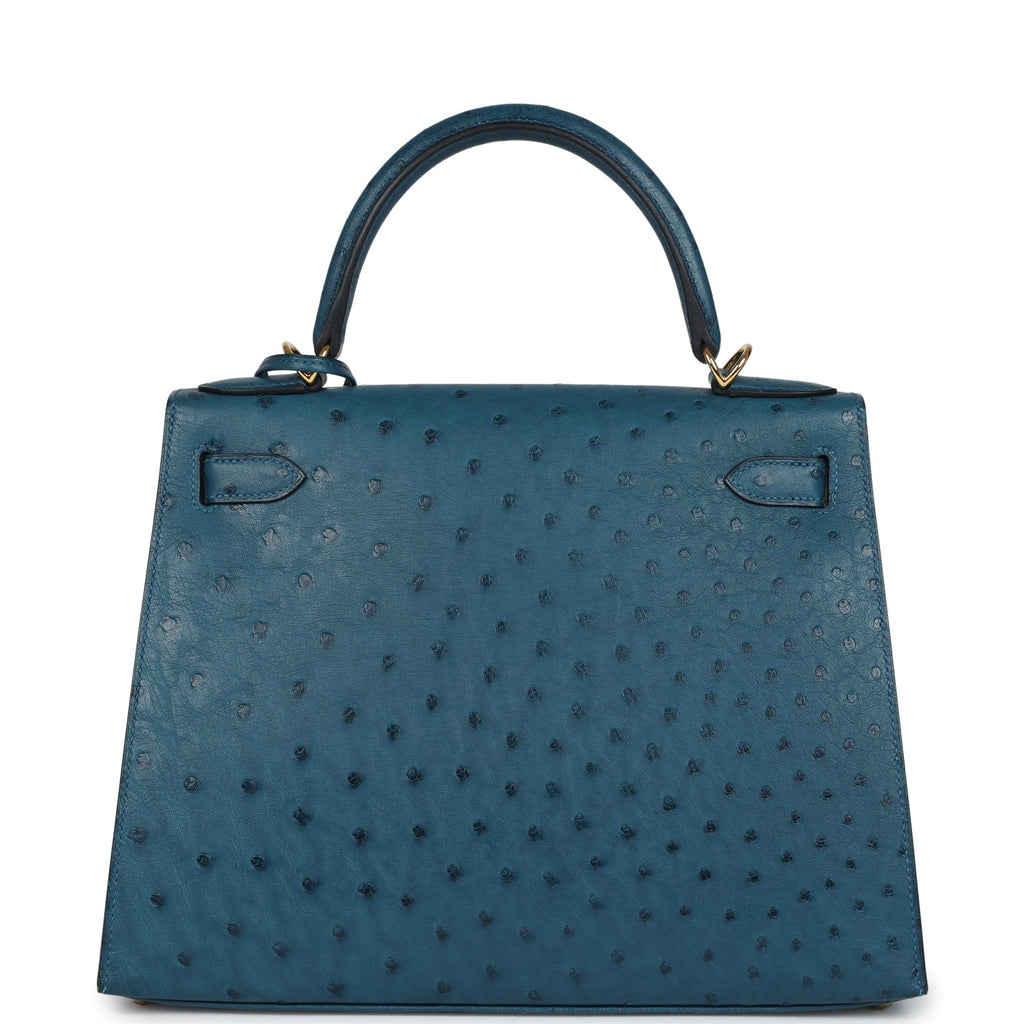 Kelly Sellier 28 Cobalt Ostrich Gold Hardware