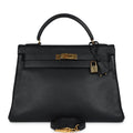 Vintage Kelly Retourne 32 Black Ardennes Gold Hardware