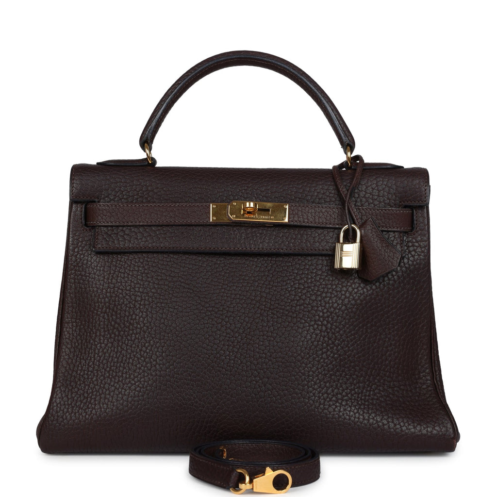Vintage Kelly Retourne 32 Marron Fonce Fjord Gold Hardware